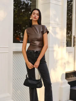 Asymmetrical Skinny Faux Leather Tank Top
