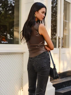 Asymmetrical Skinny Faux Leather Tank Top