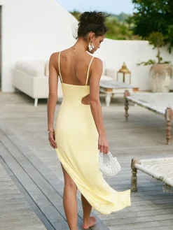 Asymmetrical Split Thigh Cutout Long Dress