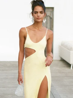 Asymmetrical Split Thigh Cutout Long Dress