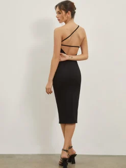 Asymmetrical Strap Open Back Midi Dress