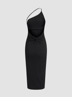 Asymmetrical Strap Open Back Midi Dress