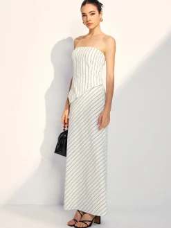 Asymmetrical Stripe Tube Skirt Set