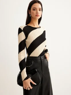 Asymmetrical Striped Slim Knit Top