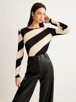 Asymmetrical Striped Slim Knit Top