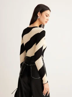 Asymmetrical Striped Slim Knit Top