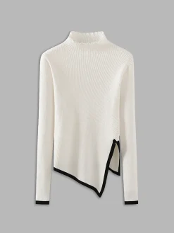 Asymmetrical Trim Mock Neck Sweater