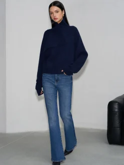 Asymmetrical Turtleneck Plain Sweater