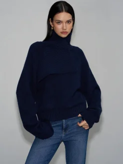 Asymmetrical Turtleneck Plain Sweater