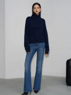 Asymmetrical Turtleneck Plain Sweater
