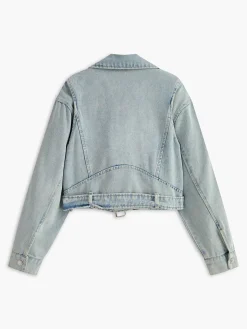 Asymmetrical Zipper Belted Denim Jacket