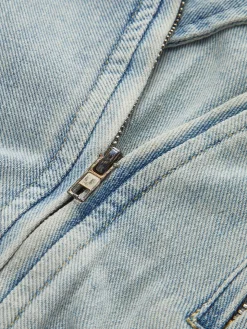 Asymmetrical Zipper Belted Denim Jacket
