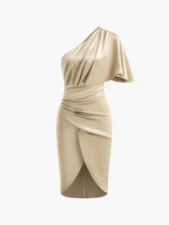Asymmetrical Zipper Pleated Dress