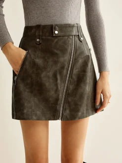 Asymmetrical Zipper Pockets Faux Leather Skirt