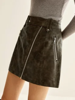 Asymmetrical Zipper Pockets Faux Leather Skirt