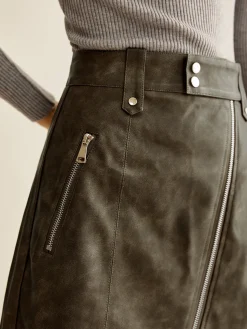 Asymmetrical Zipper Pockets Faux Leather Skirt