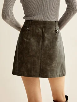 Asymmetrical Zipper Pockets Faux Leather Skirt