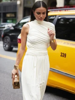 Asymmetry Pleat Sleeveless Long Dress