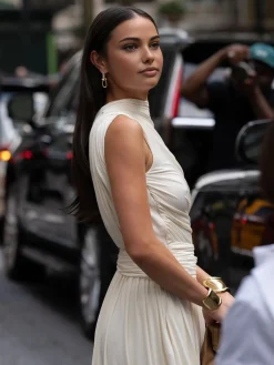 Asymmetry Pleat Sleeveless Long Dress