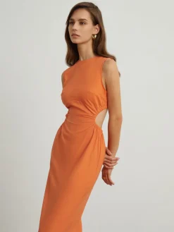 Back Cutout Linen Midi Dress