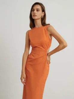 Back Cutout Linen Midi Dress