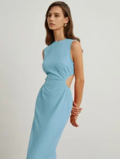 Back Cutout Linen Midi Dress
