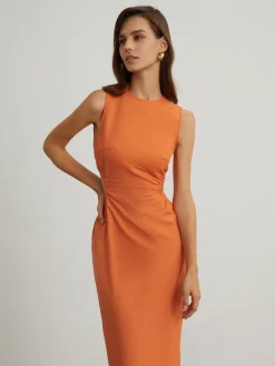 Back Cutout Linen Midi Dress