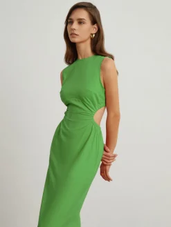 Back Cutout Linen Midi Dress