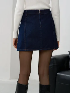 Back Zipper Denim Mini Skirt