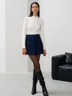 Back Zipper Denim Mini Skirt