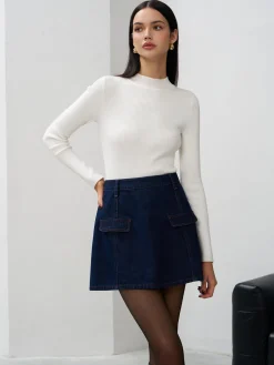 Back Zipper Denim Mini Skirt