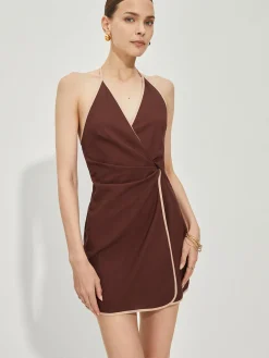 Backless Contrast Trim Knotted Dress