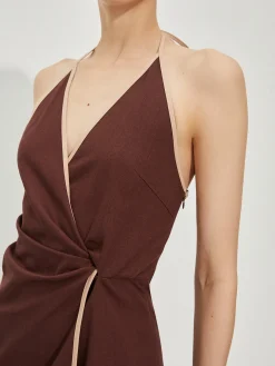 Backless Contrast Trim Knotted Dress