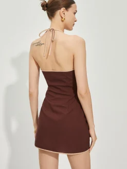 Backless Contrast Trim Knotted Dress