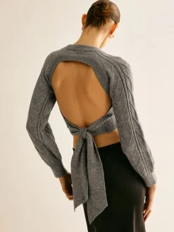 Backless Crop Tie Sweater