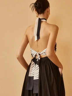 Backless Cross Halter Print Tank Top