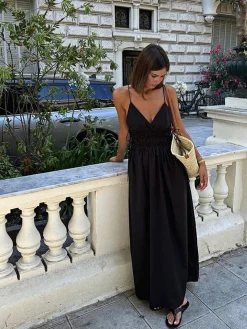 Backless Drawstring Cami Long Dress