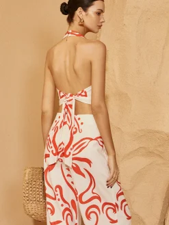 Backless Drawstring Print Pants Set
