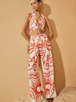 Backless Drawstring Print Pants Set