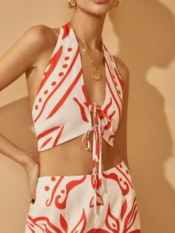 Backless Drawstring Print Pants Set