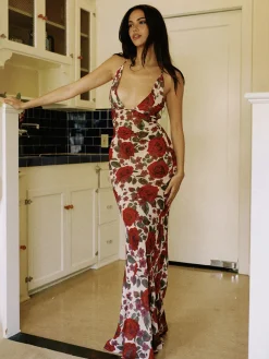 Backless Floral Long Dress