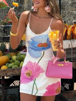 Backless Floral Short Dress