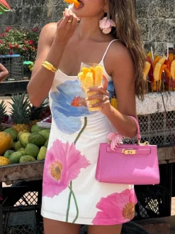 Backless Floral Short Dress