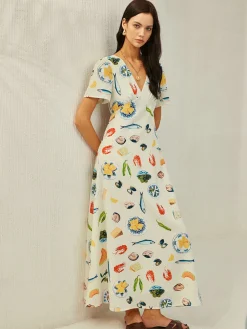 Backless Knotted Floral V-Neck Dress