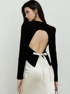 Backless Lace Up Long Sleeve Blouse