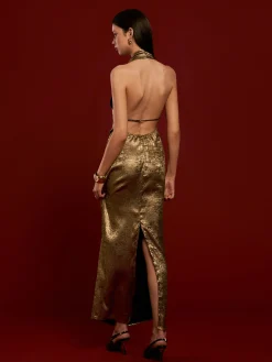 Backless Pleated Halter Dress