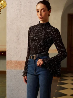 Backless Polka Dot Bow Chiffon Shirt