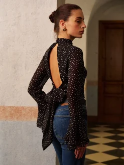 Backless Polka Dot Bow Chiffon Shirt