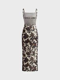 Backless Print Split Zipper Dress