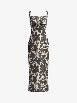 Backless Print Split Zipper Dress